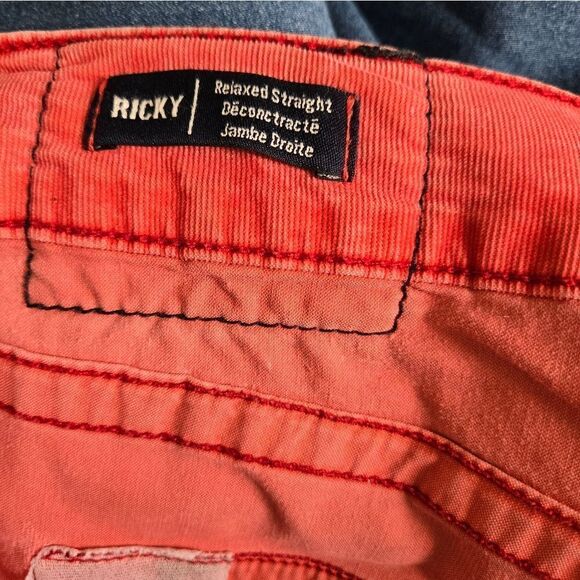 True Religion Muted Red Ricky.Relaxed Straight  Thin.Corduroy Jeans Plus Size - Picture 6 of 8